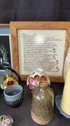 Decorative Wooden Shelf and Assorted Decorations