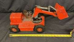 Vintage Nylint Toys Metal Bulldozer Loader, Red, Functional Arm