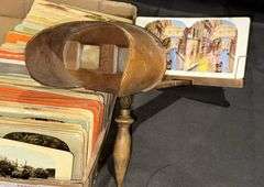 Antique Wood & Brass Stereoviewer Underwood & Underwood with Dozens of Stereoscope Cards