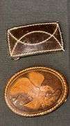 Tony Lama and other Leather Belt Buckle Collection, Hand-Tooled Designs