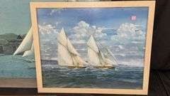 Framed Nautical Art Prints, 5 Pieces, Various Sizes, Wooden Frames