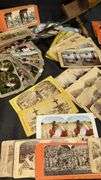 Antique Wood & Brass Stereoviewer Underwood & Underwood with Dozens of Stereoscope Cards