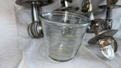Vintage Hand-Crank Egg Beaters with Glass Measuring Cups, Wood Handles
