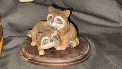 Woodland Animal Figurines and Decorative Wood Box with Wolf Design