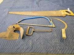 Vintage Crosscut Saw, Bow Saw, Sickle, and Broad Axe Heads
