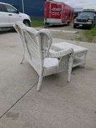 Outdoor Wicker Loveseat and Table Set, White, 53" Loveseat, 29" Table