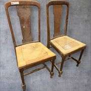 2 Antique Wooden Chairs, Brown, Traditional Style
