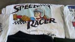 Vintage New or Lightly Used T-Shirt Collection with Unique Graphic Prints, Including Speed Racer & T