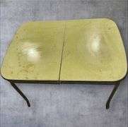 Vintage 1950s Kitchen Table, Yellow Laminate Top, Metal Legs, includes one leaf