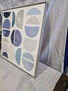 Framed Abstract Geometric Wall Art, 32"x32", Blue/Gray/White, Modern