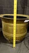 Antique Brass Planter with Wire Potato Basket, Decorative Etching
