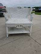 Outdoor Wicker Loveseat and Table Set, White, 53" Loveseat, 29" Table