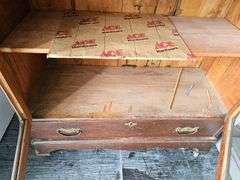Antique Bureau Secretary Desk, 67x32x14 in, Mirror, New Glass Door