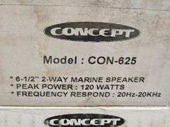 Concept CON-625 2-Way Marine Speakers, 120W, 6-1/2 inch Woofer