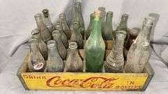 Vintage Coca-Cola Wooden Crate with Assorted Glass Bottles, 1950s-1960s