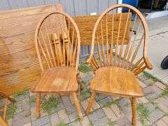 Oak Finish Dining Set with 6 ft Table and Windsor-Style Chairs