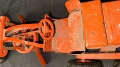 Vintage Model Toys Red Metal Toy Grader with Moving Blade