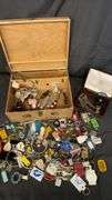 Vintage Keychain Collection with Yamaha & Harley-Davidson Logos, Wooden Box
