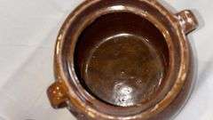 Vintage Brown and Beige Stoneware Pots, Labeled Flour