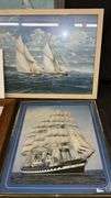 Framed Nautical Art Prints, 5 Pieces, Various Sizes, Wooden Frames