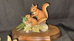 Woodland Animal Figurines and Decorative Wood Box with Wolf Design