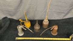 Vintage Oil Cans Collection with Various Spout Types, Metal Material