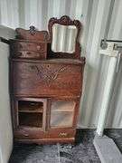 Antique Bureau Secretary Desk, 67x32x14 in, Mirror, New Glass Door