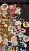 Collection of 60+ Vintage Pinback Buttons and Badges, Various Themes