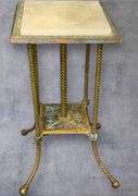 Ornate Brass Plant Stand with Stone or Marble Top, 15x15x30 Inches