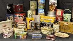 Vintage Tin Containers Collection - Various Designs & Brands, Mid-20th Century