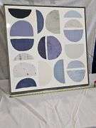 Framed Abstract Geometric Wall Art, 32"x32", Blue/Gray/White, Modern