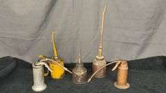 Vintage Oil Cans Collection with Various Spout Types, Metal Material
