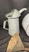 Vintage Oil Cans and Funnel Set, Galvanized Metal, Rusty