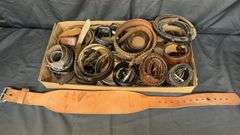 Mixed Lot of Leather, Belts, Various Colors and Buckle Types