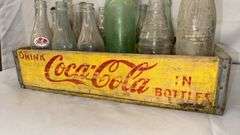 Vintage Coca-Cola Wooden Crate with Assorted Glass Bottles, 1950s-1960s