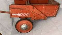 Vintage Structo Dump Trac Toy Truck, Red Metal, 32x12x14 inches