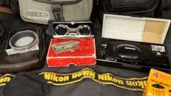 Comprehensive Camera Bag and Film Package, Nikon Strap, Olympus Camera, Opera Glasses