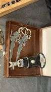 Vintage Keychain Collection with Yamaha & Harley-Davidson Logos, Wooden Box
