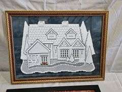 Framed Embroidery House and 'Live Laugh Love' Print Artwork