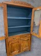 Antique Wooden Cabinet with Glass Panel Doors, 79x42x16 inches