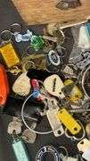 Vintage Keychain Collection with Yamaha & Harley-Davidson Logos, Wooden Box