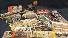 Antique Wood & Brass Stereoviewer Underwood & Underwood with Dozens of Stereoscope Cards