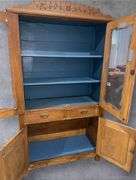 Antique Wooden Cabinet with Glass Panel Doors, 79x42x16 inches