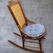 Traditional Wooden Rocking Chair with Cane Seat and Blue Cushion