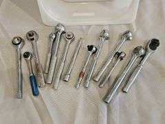 Craftsman and Other Ratchet Wrenches, Knurled and Plastic Handles, Includes Container