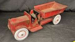 Structo Vintage Toy Dump Truck, Metal, Red