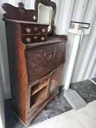 Antique Bureau Secretary Desk, 67x32x14 in, Mirror, New Glass Door