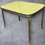 Vintage 1950s Kitchen Table, Yellow Laminate Top, Metal Legs, includes one leaf
