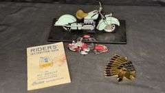 Indian 442 Model Motorcycle, Aqua and Red, 4 Cylinder Air Cooled Engine