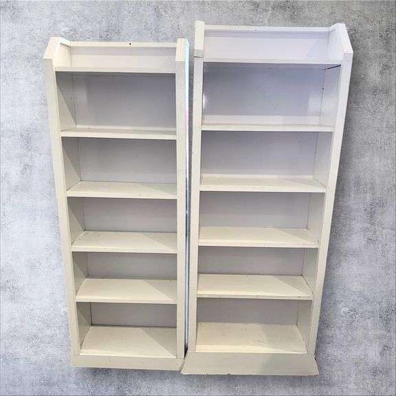 White Bookshelves with 5 Shelves, Dimensions 25"x10"x67" and 23"x10"x63"